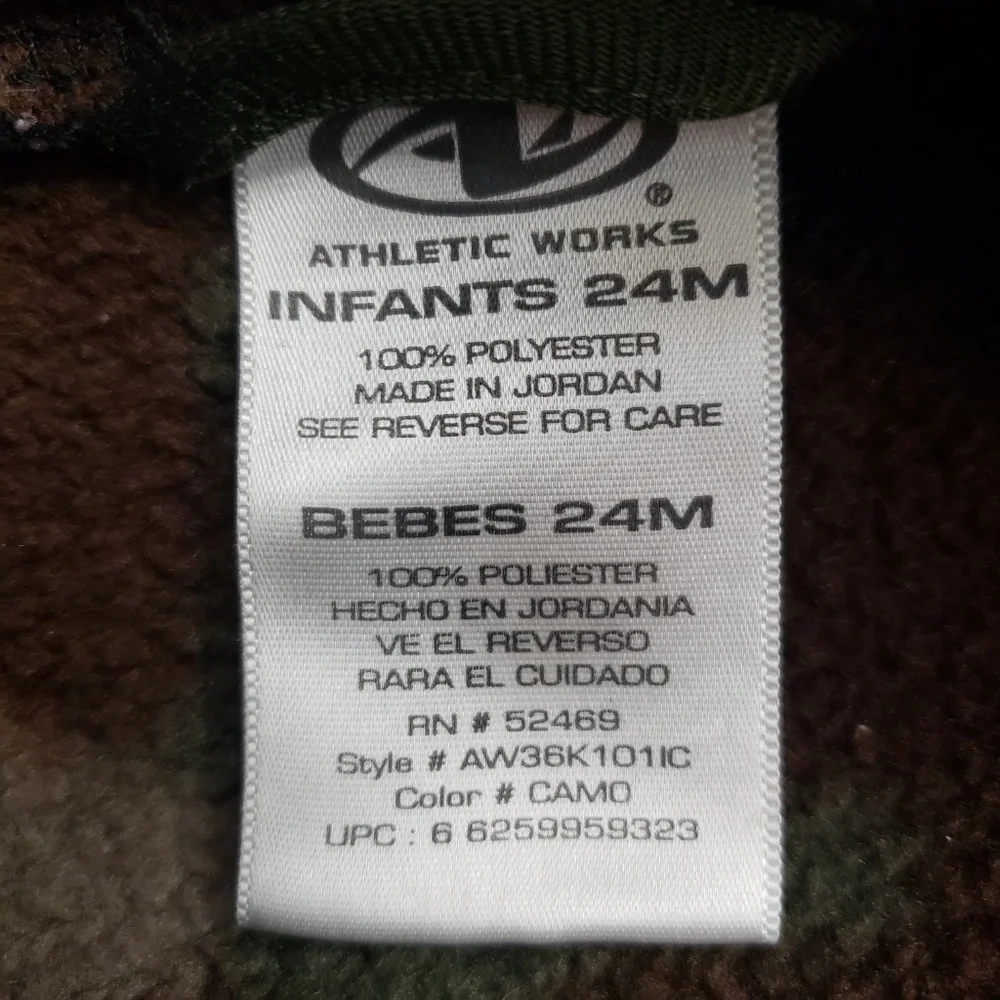 Athletic Works Camo Full‎ Zip Fleece Jacket, 24 mos